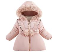SXSHUN Fille Manteau d'Hiver à Capuche Enfant Veste Chaude Matelassée avec Perles, Rose, 9-12 mois