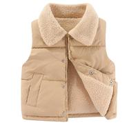 SXSHUN Gilet Matelassé D'hiver Pour Enfant Manteau Sans Manche Fille Garçon Gilets en Duvet Chaude, Blanc Cassé, 5-6 Ans