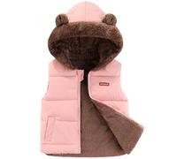 SXSHUN Gilet Sans Manches à Capuche Enfants Hiver Manteau Sans Manche Filles Garçons Gilet Matelassé Chaud, Rose, 6-7 Ans