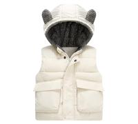 SXSHUN Gilet Sans Manches Enfant Manteau à Capuche Hiver Veste D'hiver Avec Oreilles D'ours, Blanc, 5-6 Ans