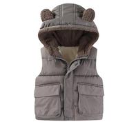 SXSHUN Gilet Sans Manches Enfant Manteau à Capuche Hiver Veste D'hiver Avec Oreilles D'ours, Gris, 5-6 Ans