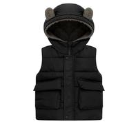 SXSHUN Gilet Sans Manches Enfant Manteau à Capuche Hiver Veste D'hiver Avec Oreilles D'ours, Noir, 5-6 Ans