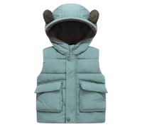 SXSHUN Gilet Sans Manches Enfant Manteau à Capuche Hiver Veste D'hiver Avec Oreilles D'ours, Vert, 2-3 Ans