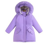 SXSHUN Manteau Enfant Veste Longue en Coton Fille Doudoune Manches Longues Parka Vêtement Mi-Longue, Violet, 11-12 ans
