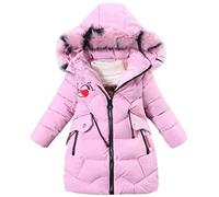 SXSHUN Manteau Fille Doudoune Enfant Veste d'hiver Chaud Blouson à Capuche Fourrure Rembourré Parka Epais Vêtement d'extérieur, Rose, 6 ans