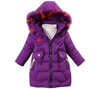 SXSHUN Manteau Fille Doudoune Enfant Veste d'hiver Chaud Blouson à Capuche Fourrure Rembourré Parka Epais Vêtement d'extérieur, Violet, 11 ans