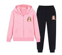 SXSHUN Survêtement Sport Ensemble Fille Pull À Capuche (Sweater+Pantalon) Tenue Vêtement de Jogging, Princesse Rose + Noir, 9-10 Ans / 140