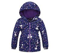 SXSHUN Veste de Randonnée Enfants Fille Garder au Chaud Veste de Softshell Variété d'impression Respirant Manteau Coupe-Vent de Hoodies d'printemps et Automne, Bleu, 7-8 ans,(Taille::130cm)
