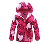 SXSHUN Veste de Randonnée Enfants Fille Garder au Chaud Veste de Softshell Variété d'impression Respirant Manteau Coupe-Vent de Hoodies d'printemps et Automne, Rouge 02, 9-10 ans,(Taille::140cm)