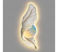 SXSKPP Horloge Murale décorative en Forme de Plume avec éclairage LED, Sculpture Artistique de Luxe, Applique élégante pour Salon, Salle à Manger, Chambre, Couloir, B, 35 x 100 cm