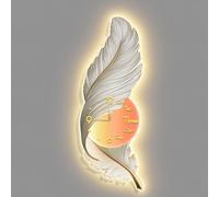SXSKPP Horloge Murale décorative en Forme de Plume avec éclairage LED, Sculpture Artistique de Luxe, Applique élégante pour Salon, Salle à Manger, Chambre ou Couloir, E, 35 x 100 cm