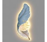 SXSKPP Horloge Murale décorative en Forme de Plume avec éclairage LED, Sculpture Artistique de Luxe, Applique élégante pour Salon, Salle à Manger, Chambre ou Couloir, diamètre 54 x 150 cm