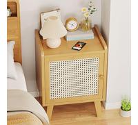 SXSLTSA Bambus-Nachttisch mit Rattantür, kompakter Nachttisch für Schlafzimmer und Wohnzimmer, Beistelltisch, Aufbewahrung, Möbel für Kleine Räume (30,5 x 25,4 x 38,1 cm), Gelb
