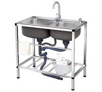 SXSLTSA Cuisine extérieure Autonome en Acier Inoxydable, unité de Cuisine Portable à Double cuve et Robinet d'eau Chaude et Froide pour buanderie et Garage