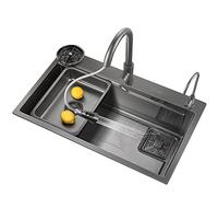 SXSLTSA Évier de Cuisine avec tiroir, Robinet d'eau purifiée et Lave-gobelet, Grand lavabo à Fente Unique en Acier Inoxydable Nano, Gris, Argent, 60 x 45 cm
