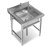 SXSLTSA Évier de Cuisine Commercial en Acier Inoxydable 304, cuve Simple, 1 Compartiment, Utilitaire Autonome pour Restaurant, buanderie, Garage et Jardin, Robinet 360°, dosseret Haut, ARG