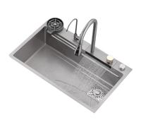 SXSLTSA Évier de Cuisine en Acier Inoxydable Gris, cuve Simple avec Robinet Cascade, Multifonction, idéal pour Une Nouvelle décoration intérieure, Lave-Vaisselle Couleur :