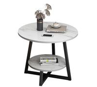 SXSLTSA Moderner, runder Beistelltisch aus Kunstmarmor, 60 cm, mit Ablagefläche, weiß, Ideal für Balkon, Schlafzimmer und Wohnzimmer