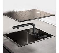 SXSLTSA Robinet de Cuisine en Acier Inoxydable 304 avec Bec extractible et Hauteur réglable, Micro-Texture résistante à l'huile, pour Bar, îlot ou café (Noir, 55 x 38 x 21 cm)