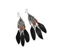 SXSWCH 1 Pays Boucles d'oreilles en Plumes bohèques pour Les Femmes - Bohemian rétro rétro Hollow géométrique en Forme de Coeur en Forme de Plumes, Boucles d'oreilles, Plumes Ethniques Fringe