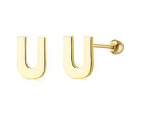 SXSWCH 18g Tiny Boucles de goujon initiales pour femmes filles 925 argent sterling 14k plaqués or hypoallergénique mignon petit alphabet lettre cartilage tragus 3 mm bille à billes perçage oreille