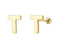 SXSWCH 18g Tiny Boucles de goujon initiales pour femmes filles 925 argent sterling 14k plaqués or hypoallergénique mignon petit alphabet lettre cartilage tragus 3 mm bille à billes perçage oreille