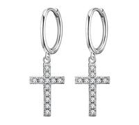 SXSWCH 925 Boucle d'oreille de Chute de Zircon en Argent Sterling, Boucles d'oreilles en Cristal étincelantes, Boucles d'oreilles Pendantes de Cerceau délicat, Cadeau de Bijoux pour Les