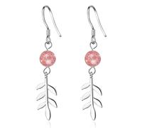 SXSWCH 925 Boucle d'oreille en Cristal de Fraise en Argent Sterling, Boucles d'oreilles à Feuilles de Feuille de Gland argenté, Boucles d'oreilles Pendantes à Crochet élégant, Cadeau de