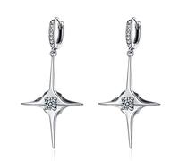 SXSWCH 925 Boucle d'oreille en Croix en Cristal en Argent Sterling, Boucles d'oreilles en Argent étoile, Boucles d'oreilles Pendantes à la Mode, Bijoux pour Femmes Filles