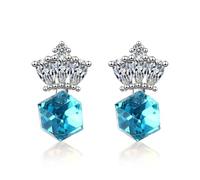 SXSWCH 925 Boucle d'oreille en Verrouillage de la Couronne en Argent Sterling avec zircone cubique, Boucles d'oreilles en Cristal Bleu, Boucles d'oreilles Sombres délicates, Bijoux pour