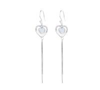 SXSWCH 925 Boucles d'oreilles en Argent Sterling pour Femmes, Boucles d'oreilles de Goutte Cardiaque avec Pierre au Clair de Lune, Boucles d'oreilles dangereuses à Longue chaîne, Boucles