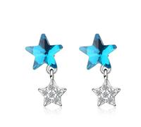 SXSWCH 925 Sterling Silver Crystal Double Star Sangar Boucle d'oreille, Cubic Zirconia Stars Drop Oree Oreding, Deny Stud Sangling Oreing Brouds, Bielry Gift for Women