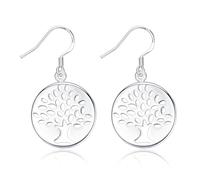 SXSWCH 925 Sterling Silver Filigree Disc Sleat Boucle d'oreille, Boucles d'oreilles en Arbre argenté, Boucles d'oreilles à Crochet à la Mode