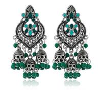 SXSWCH Boho Chandellier Jhumka Énoncé des boucles d'oreilles enracinement pour femmes vintage grande fleur perle Perre