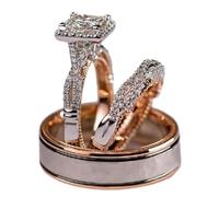 SXSWCH Bonnes de fiançailles pour Ensembles de Couples, Or Rose en Or Trois-en-Un, Jeu de Bague de Halo de Mariage en Or en Or en Or Rose, Ensemble de bagues en Or Rose hypoallergénique, Ensemble de