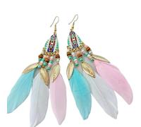 SXSWCH Boucles d'oreille de Plumes de Style Ethnique - Boucles d'oreilles en Plumes Longues Bohème de Bohème irrégulières, Boucles d'oreilles de Plumes Bohème exagérées, Boucles