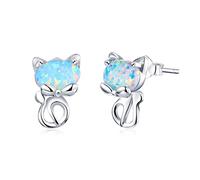 SXSWCH Boucles d'oreilles à Goujon Coeur Boucles d'oreilles Opal Blue pour Femmes 925 Bijoux