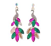 SXSWCH Boucles d'oreilles en peine de paon vintage pour femmes 14 carats en or Green cristal plume de pafow