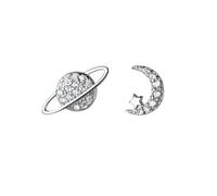 SXSWCH Boucles d'oreilles et Goujons Boucles d'oreilles de Noix de planète asymétrique pour Femmes Mini-Boucles d'oreilles de Lune avec personnalité Bijoux de Luxe en Argent Couleur de