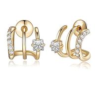 SXSWCH Boucles d'oreilles hypoallergéniques pour femmes | Boucles d'oreilles en or 14 carats avec zircone cubique à trois dents | Boucles d'oreilles en or | Dainty élégant S925 Argent Design léger