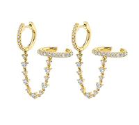 SXSWCH Boucles d'oreilles pour Adolescents, 925 Boucles d'oreilles en métal Sterling pour Femmes chaîne avec Blanc Rond cubique zircone Cerceau d'oreille perçage