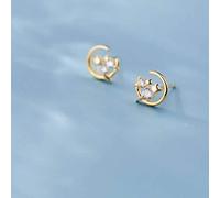 SXSWCH Boucles d'oreilles pour Femmes, S925 Boucles d'oreilles féminines Style littéraire littéraire Mignon Moon Kitty Diamantor