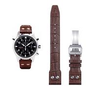 SXSWCH Bracelet de montre en cuir véritable souple italien 21 mm 22 mm pour IWC Pilot Mark 18 Bracelet de montre marron souple à rabat, 21mm Mark On