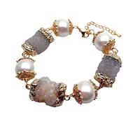 SXSWCH Bracelets coquille de mer blanche Natural White Quartz Druzy Stone Pearl Wrap Bracelet 8 "" Femmes Gift, White_8 pouces