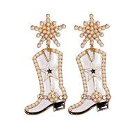SXSWCH CZ Snowflake Cowgirl Boot Boucles d'oreilles pour femmes pour femmes filles cubiques zirconi étoile coquille perle de cowboy occidental Drop Stud Stud Fashion Christmas Festival St.Patrick