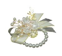 SXSWCH Ensemble de 2 fleurs de poignet perle rouges perle brin champagne couleur époux de la mariée bracelet fleur de bracelet artificiel mariage