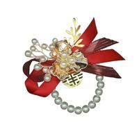 SXSWCH Ensemble de 2 fleurs de poignet perle rouges perle brin champagne couleur époux de la mariée bracelet fleur de bracelet artificiel mariage