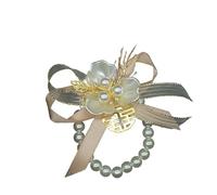 SXSWCH Ensemble de 2 fleurs de poignet perle rouges perle brin champagne couleur époux de la mariée bracelet fleur de bracelet artificiel mariage