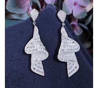 SXSWCH Géométrique étincelante Fantaisie Blanche cubique zircone Grosse Boucles d'oreilles Longues pour Les Femmes Bijoux nuptiales