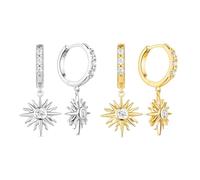 SXSWCH Hypoallernic 18K Gold plaquée géométrique géométrique Cubique Zircone Boucles d'oreilles, Bohemian Retro Wedding & Everyday Bijoux (blanc/jaune/deux tons)
